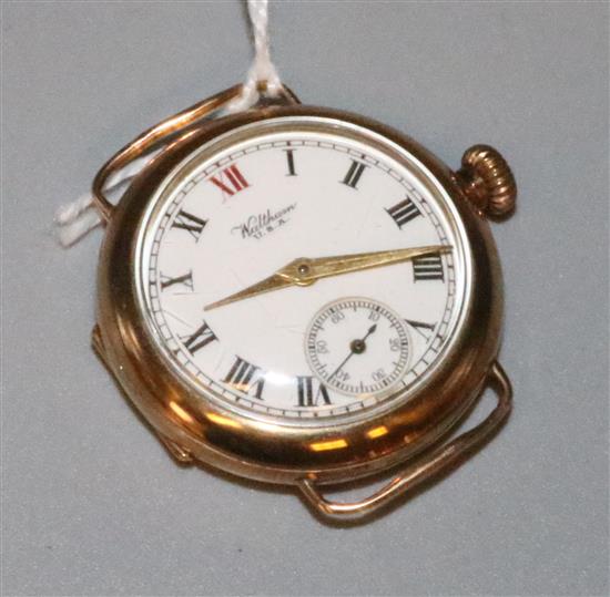 Waltham 9ct gold gentlemans wristwatch with Roman dial, monogrammed (no strap)